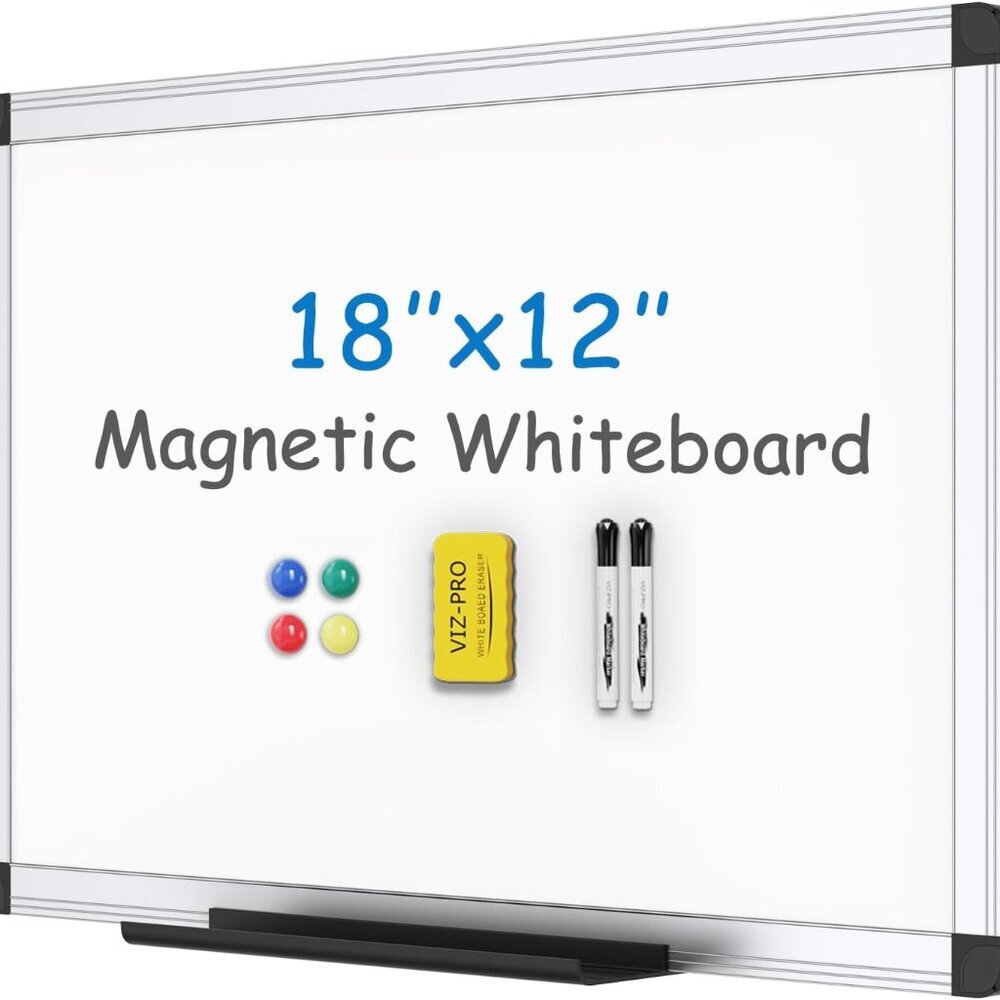 Magnetic Whiteboard/Dry Erase Board, 18 X 12 Inches, Includes 1 Eraser & 2 Marke